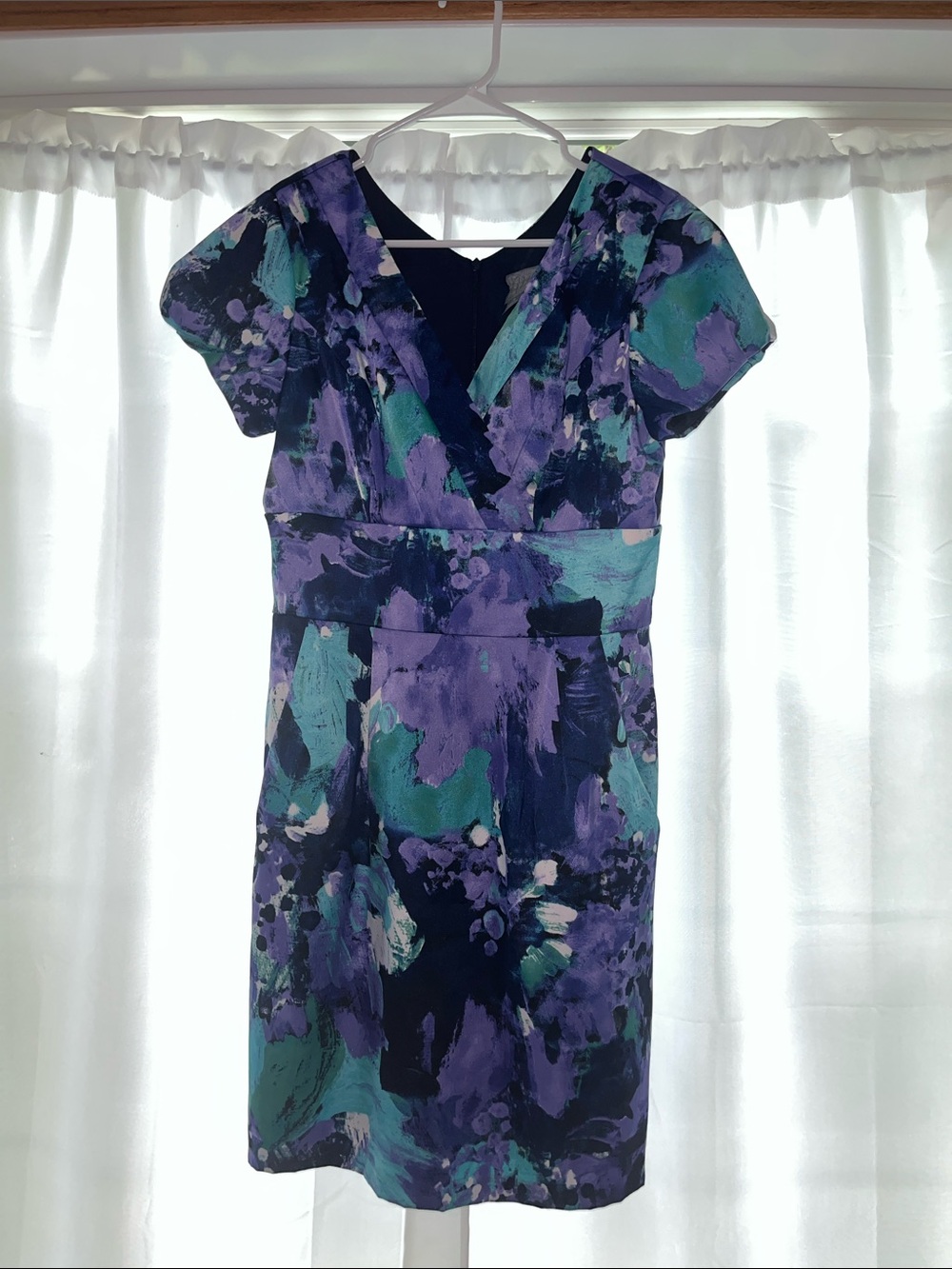 Rabbit Rabbit Rabbit Purple & Teal Floral V-Neck Sheath Dress With Pockets